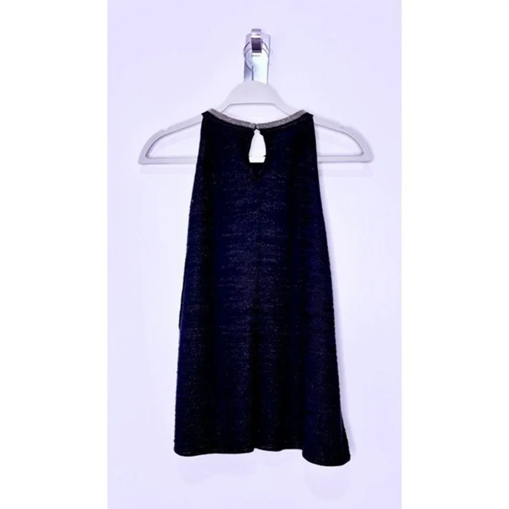 White House Black Market Navy Blue Metallic Shimmer Beaded Neck Halter Top XL - Picture 2 of 3
